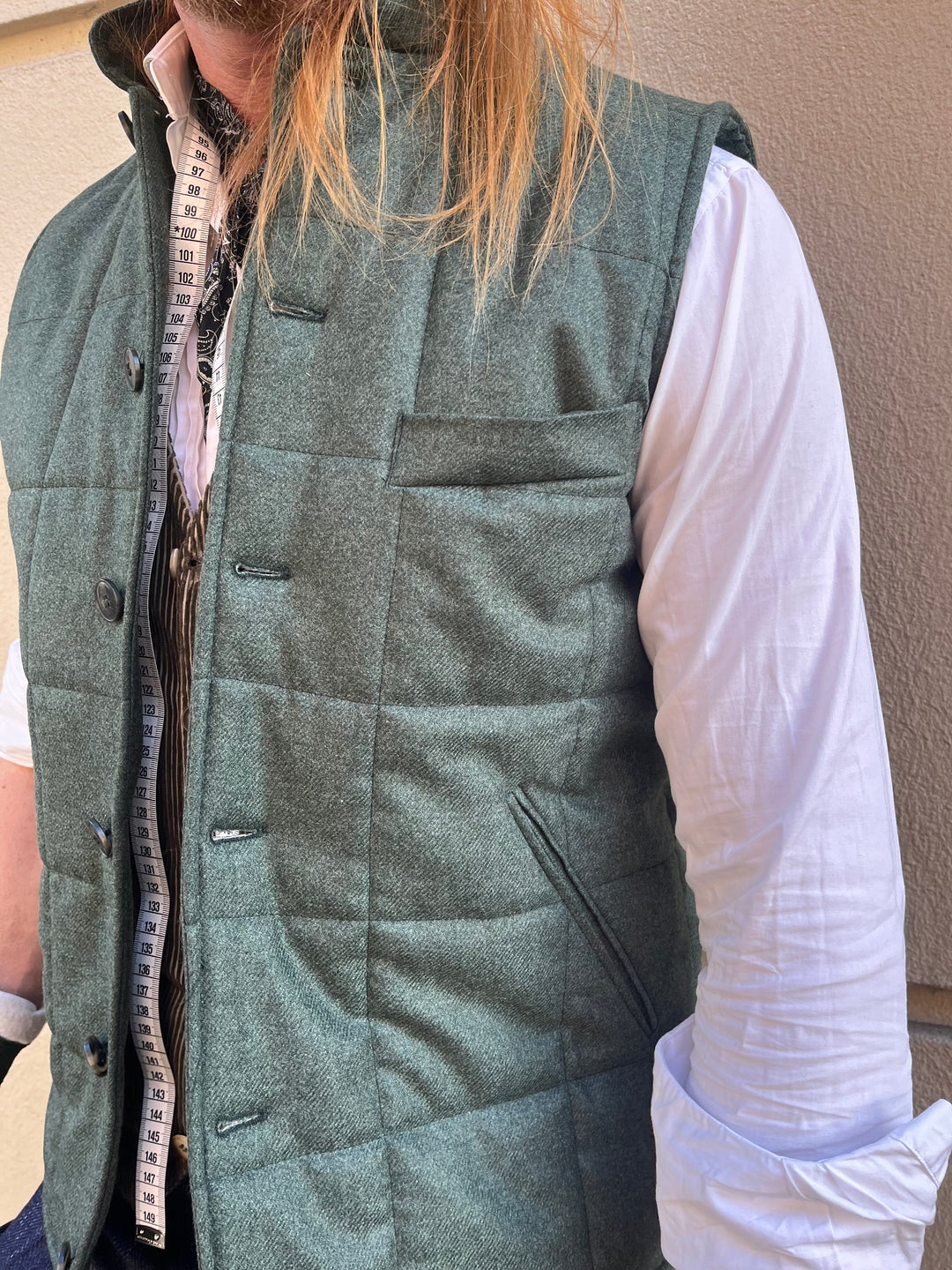 Men's Quilted Vest in Green Flannel by David K