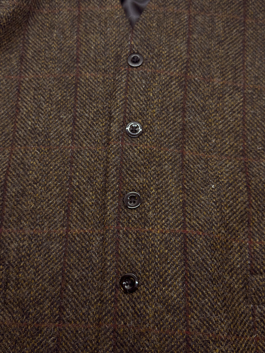 Front&Back Tweed Vest i Brun med Bordeaux og Orange Striber/Tern