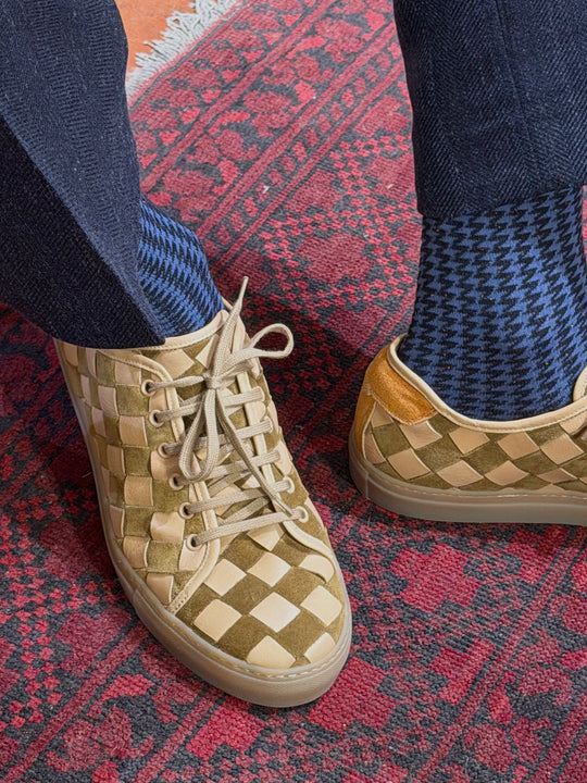 Flettede herresneakers i ruskind og læder