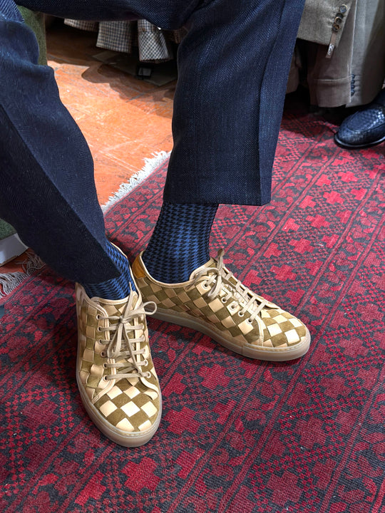 Flettede herresneakers i ruskind og læder