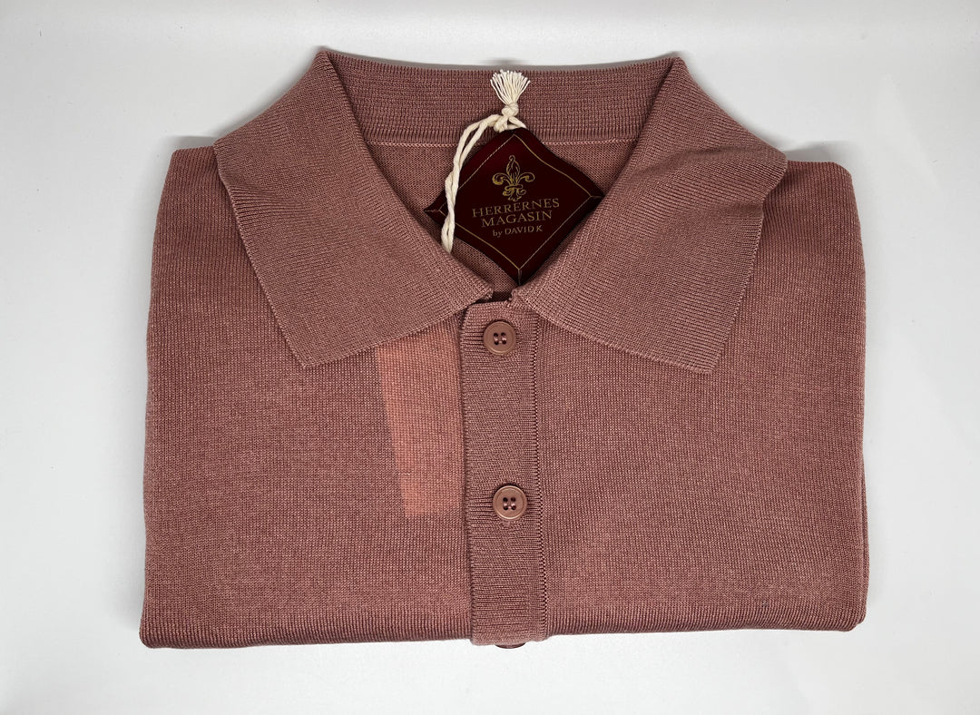 Old rose polo in fine knit - by David K
