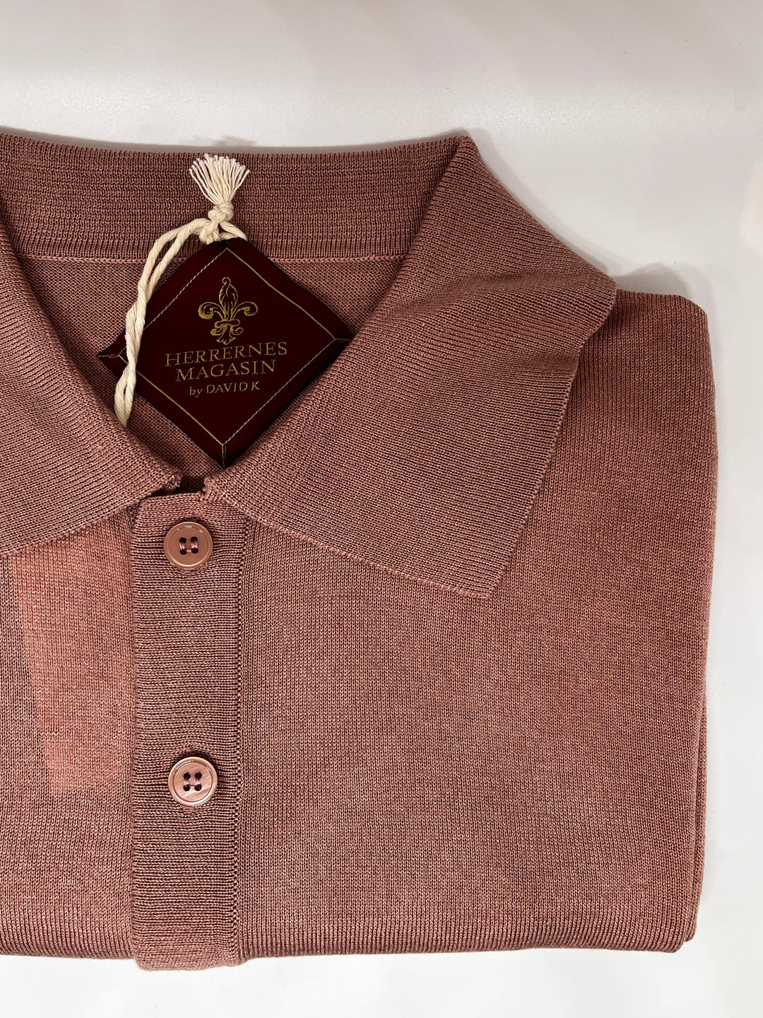 Old rose polo in fine knit - by David K