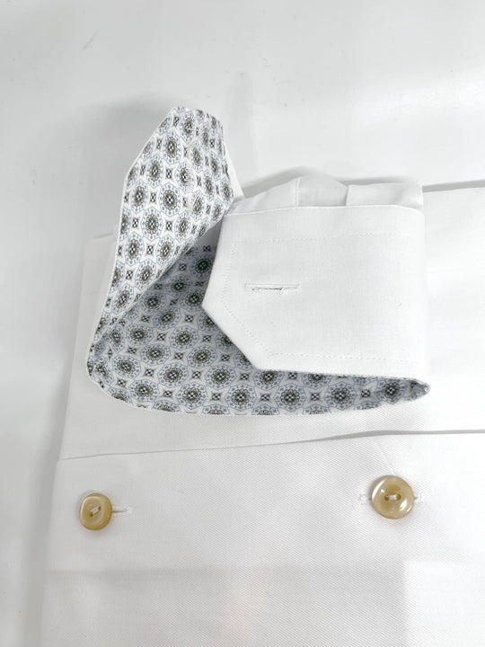 Men's white Oxford shirt with patterned collar and cuffs - contemporary fit