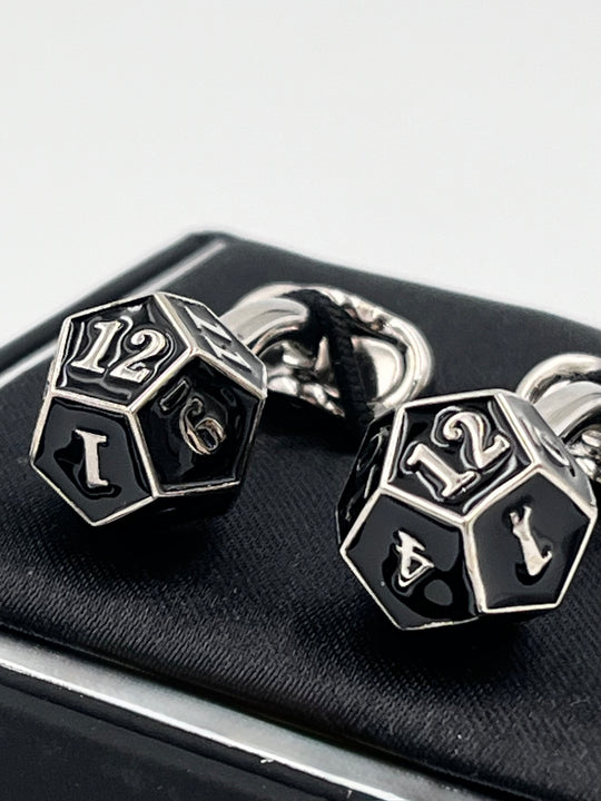 Cufflinks "ROUND BLACK" in silver/black