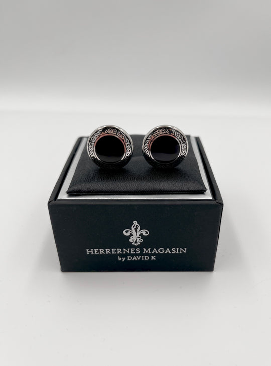 Cufflinks "ROUND BLACK" in silver/black