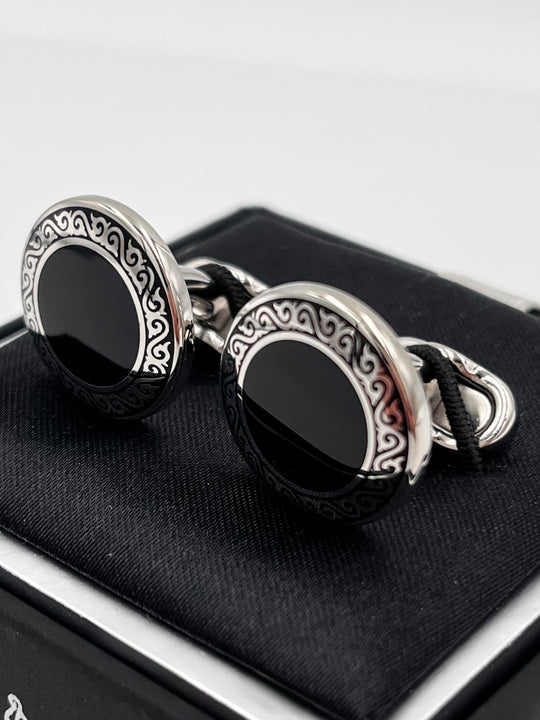 Cufflinks "ROUND BLACK" in silver/black