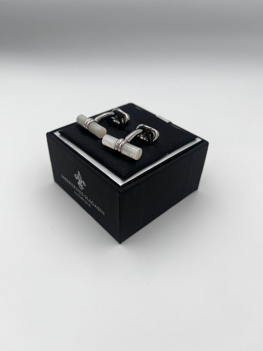 Cufflinks "ROUND BLACK" in silver/black