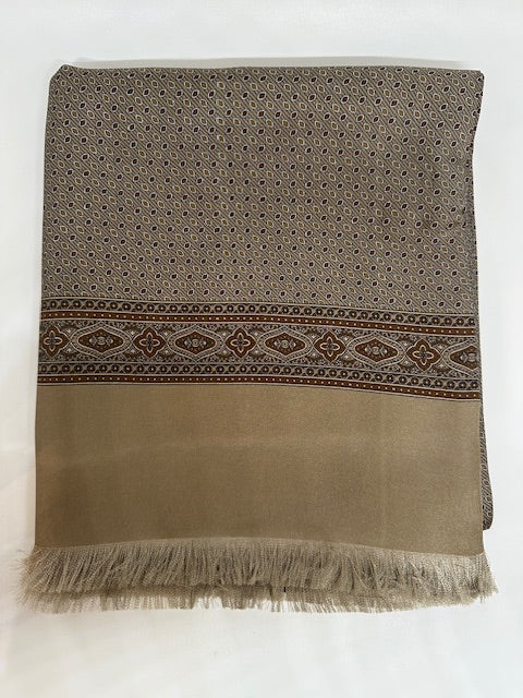 Silk scarf by David K. in brown with a leaf pattern