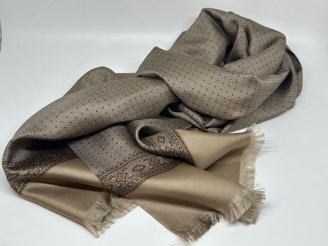 Silk scarf by David K. in brown with a leaf pattern