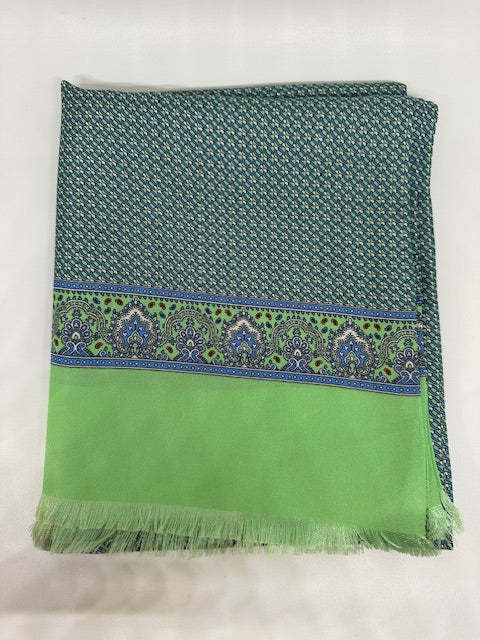Silk scarf by David K. in green/turquoise with chain pattern