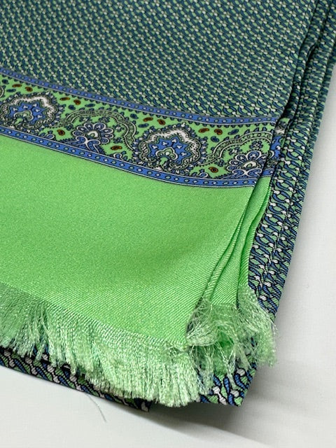 Silk scarf by David K. in green/turquoise with chain pattern