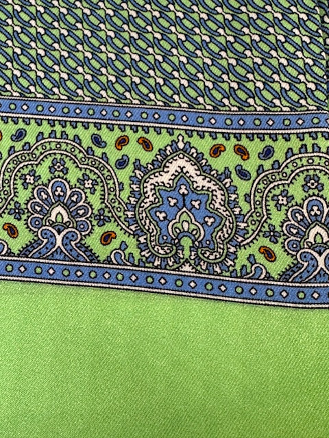 Silk scarf by David K. in green/turquoise with chain pattern