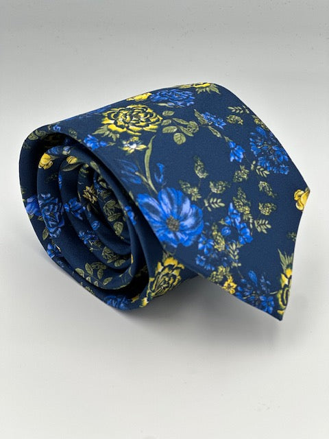 Slips  - Navy med blå og gule blomster
