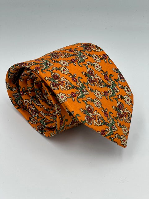 Slips  - Orange med grøne og røde blomster