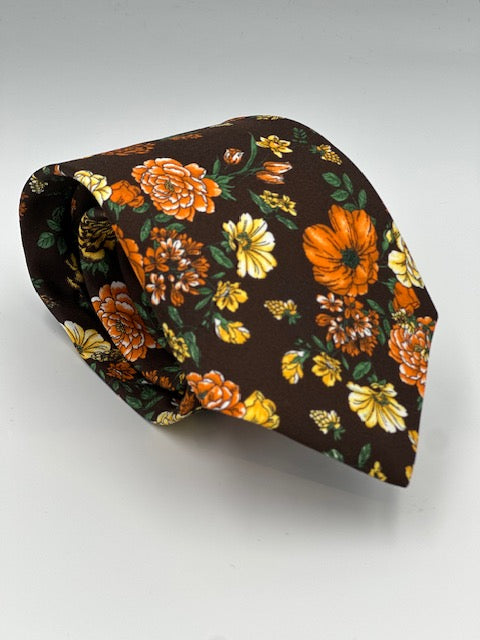 Slips  - Brunt med orange og gule blomster