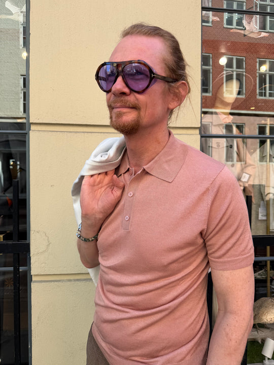 Old rose polo in fine knit - by David K