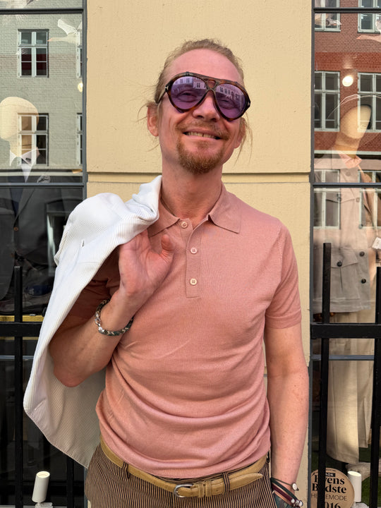 Old rose polo in fine knit - by David K