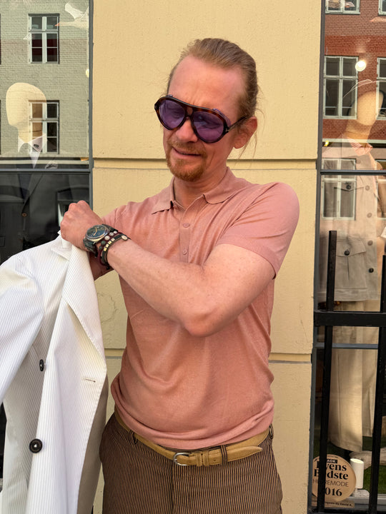 Old rose polo in fine knit - by David K