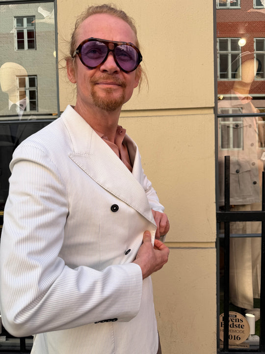 Stribet canvas herre blazer - dobbeltradet