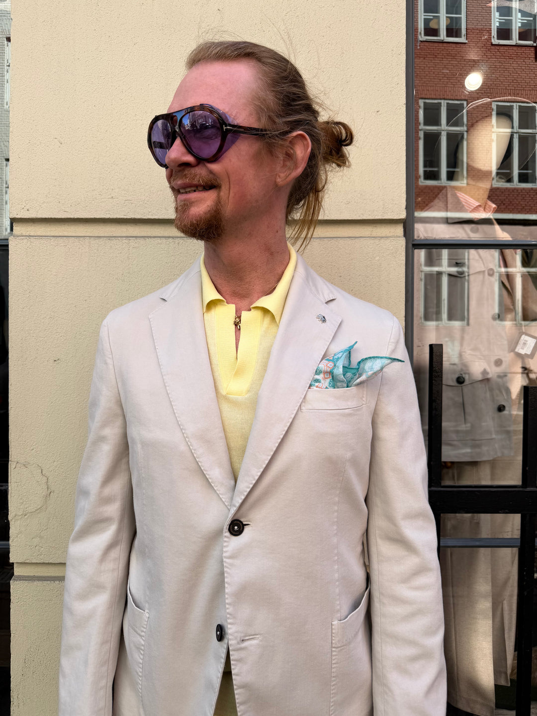 Sandfarvet canvas herre blazer - enkeltradet