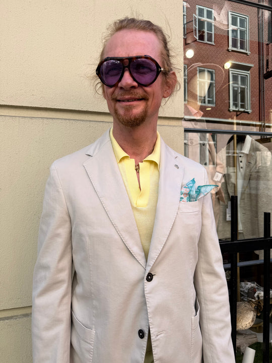 Sandfarvet canvas herre blazer - enkeltradet