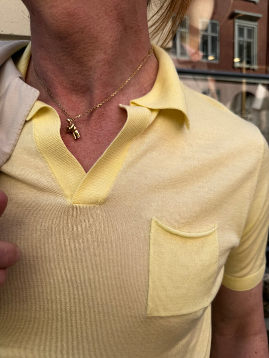 Yellow fine-knit V-neck polo shirt - by David K