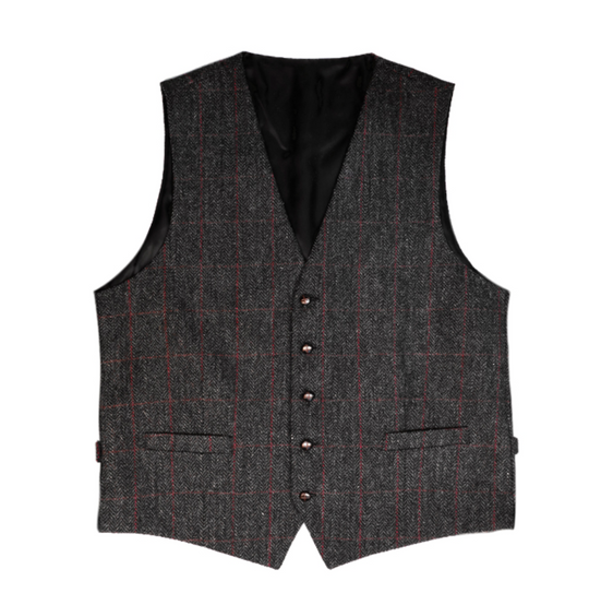 Front&Back Tweed Vest i Grå med Røde Striber/Tern