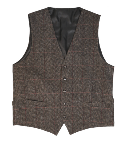 Front&Back Tweed Vest i Brun med Bordeaux og Orange Striber/Tern