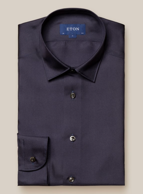 Navy 100% Silkeskjorte i luksus kvalitet fra Eton