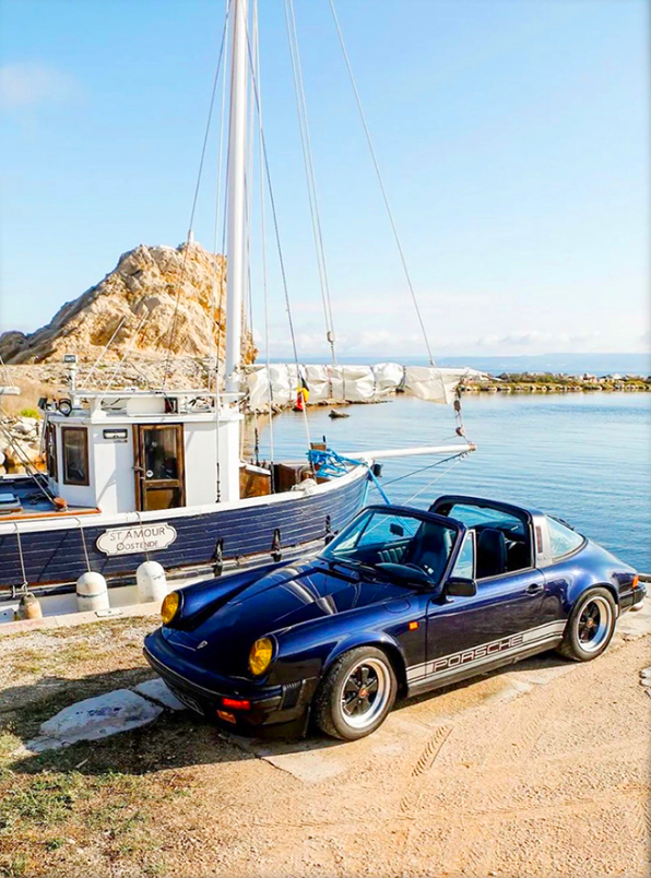 Hvid T-shirt Herre og Dame fra Bastille Venezia med Porsche. Printet er i Silke