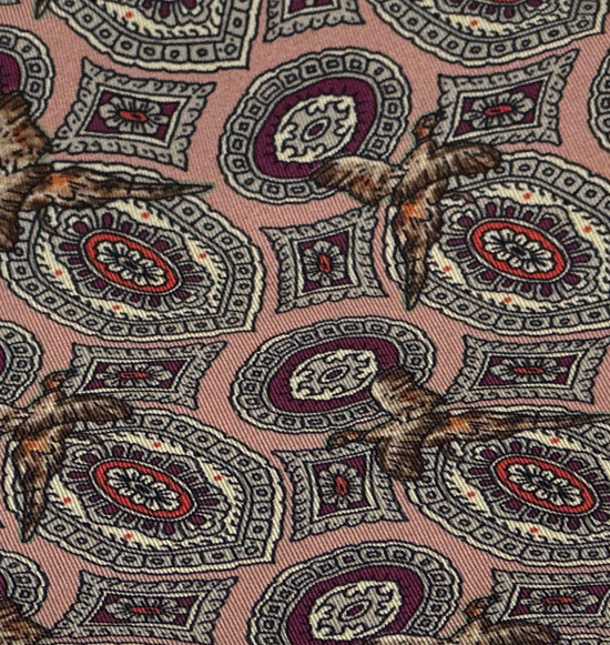 Ganmel Rosa mønstret med fugle Lommeklud
