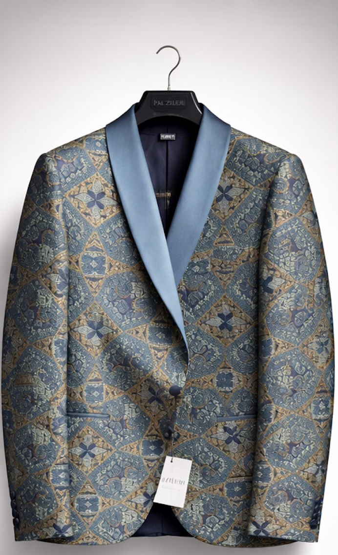 Turkis metallisk brokade smokingblazer - silke sjalskrave