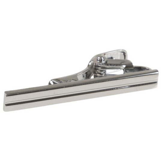 Tie clip, short (4cm), silver with alligator clip and recess