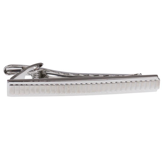 Tie clip – Silver with vertical pattern long