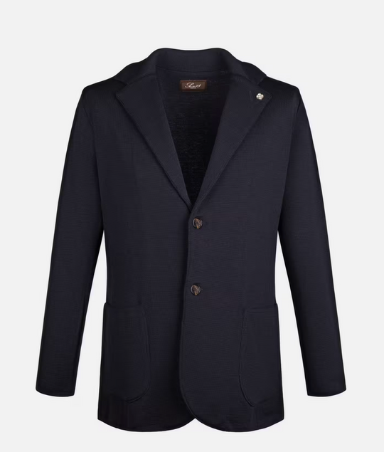 Navy italiensk strikblazer med påsyede lommer