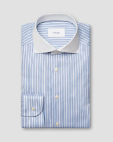 White Collar Striped Signature Twill Shirt - 10001582935