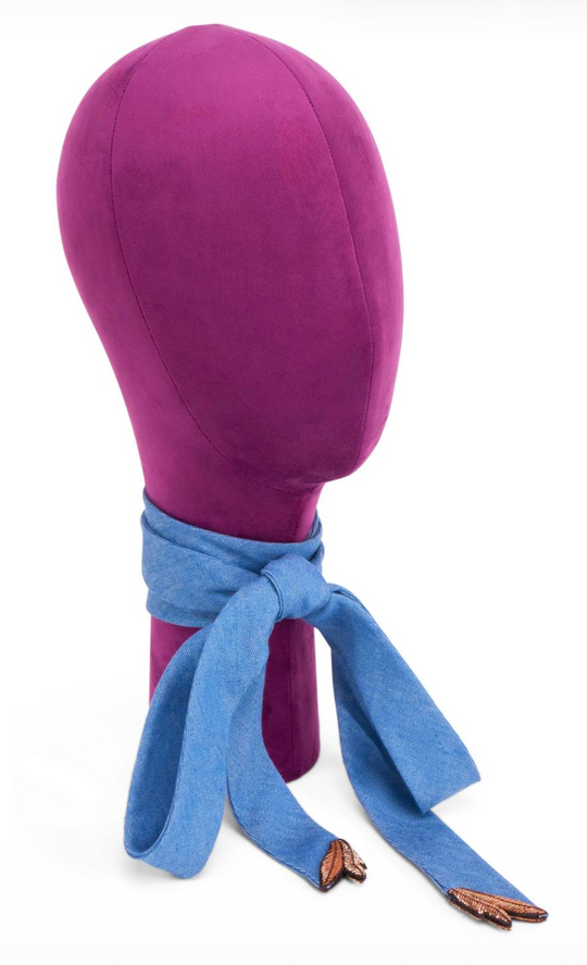 Pussy bow tie i denim med guldfarvede blade