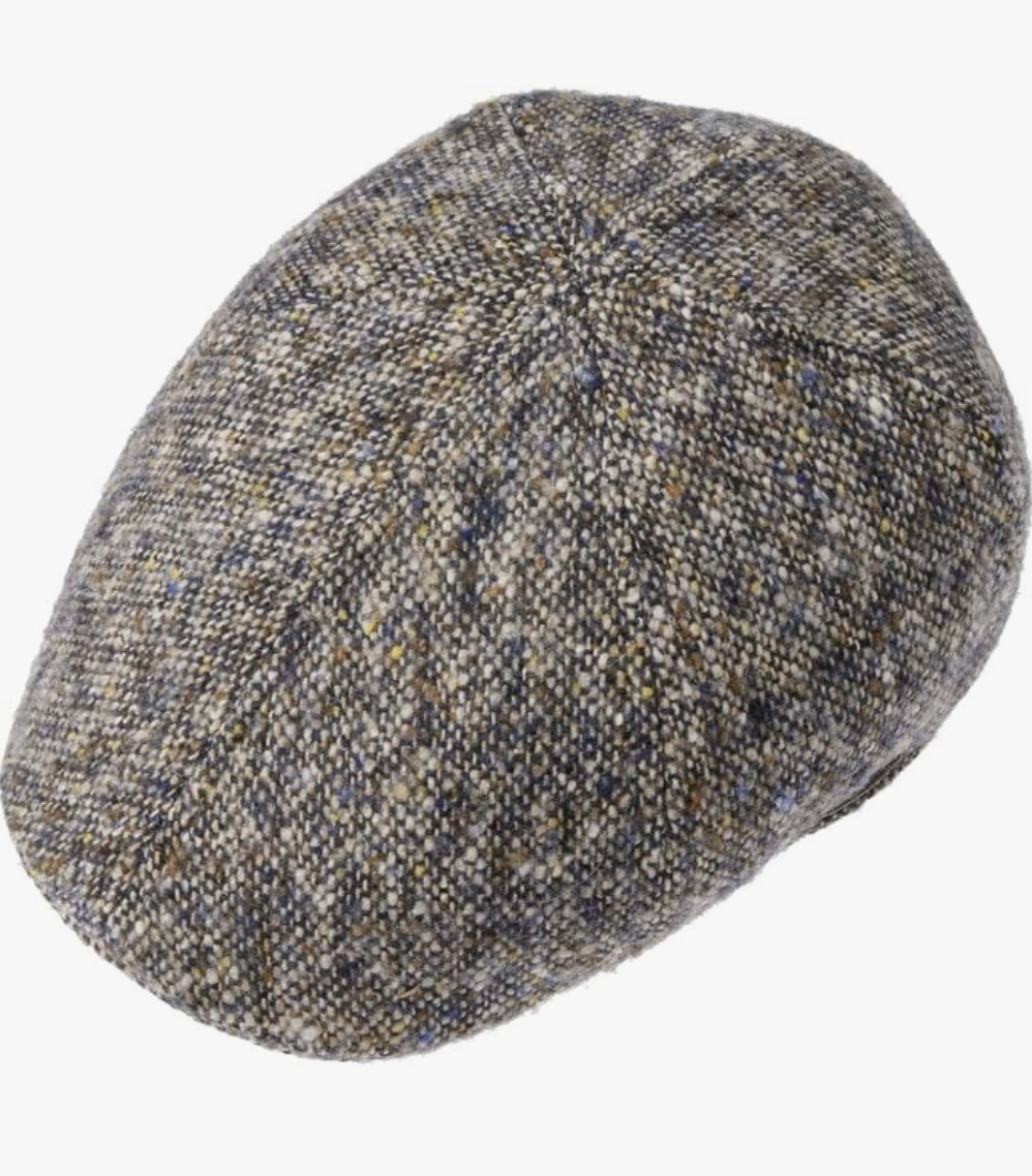 Blå/grå boucle uld flatcap