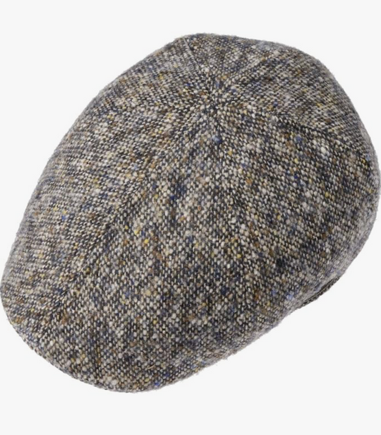 Blå/grå boucle uld flatcap