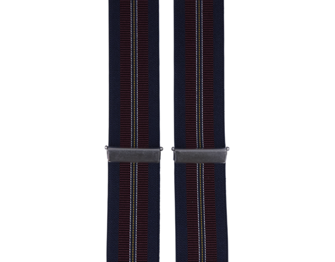 Blå/Navy/Gul/Hvid stribet seler 35mm med læderstropper