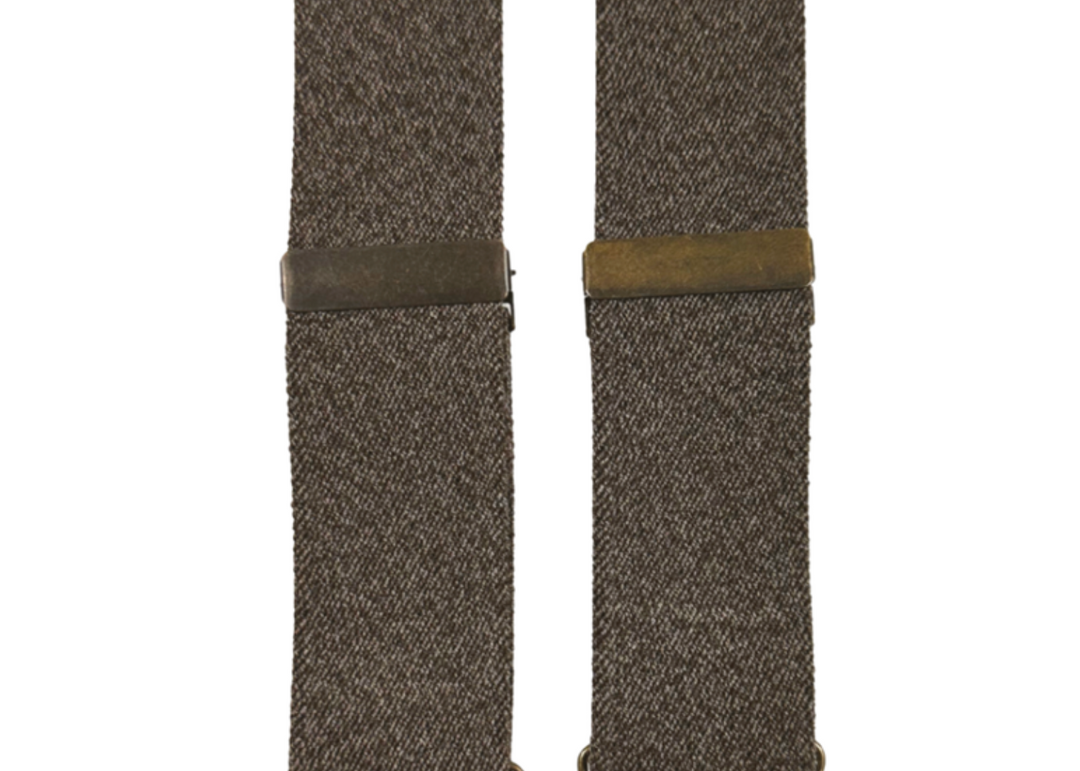 Moss Green men's suspenders, leather-mounted for buttons, adjustable 35mm