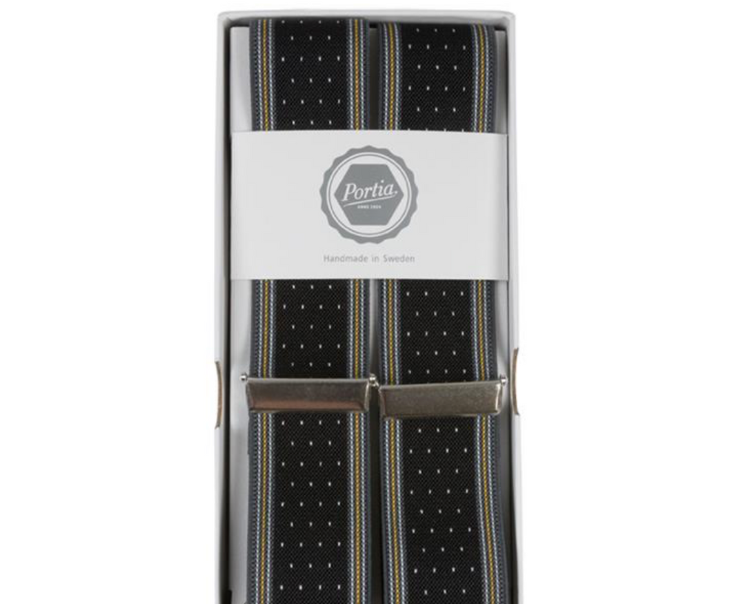 Men's Suspenders in Navy/Polka Dot/Leather - 35mm