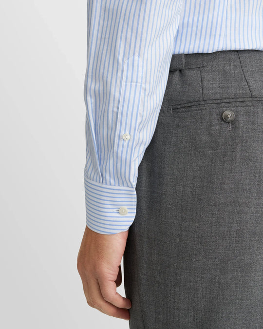 Blå stribet Oxford herreskjorte med hvid krave - slim fit