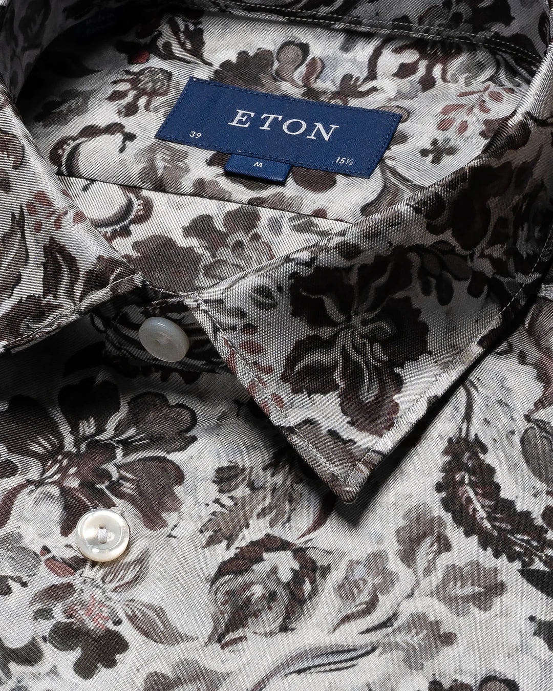 Eton 100% Silke skjorte med blomstret mønster i grå toner