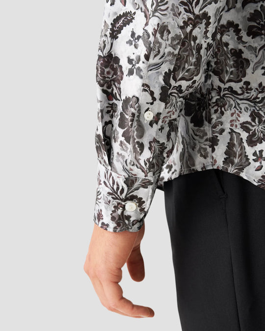 Eton 100% Silke skjorte med blomstret mønster i grå toner