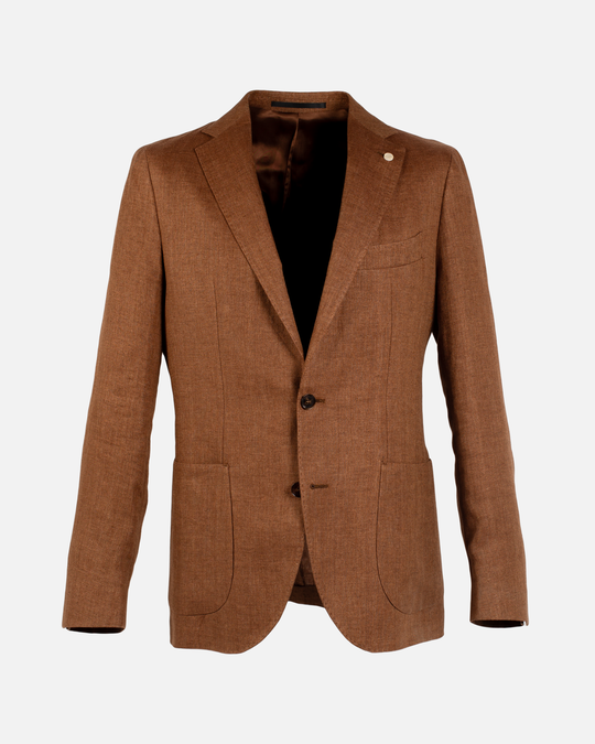 Blazer AMELLIUS karamelfarvet med sildebensmønster - Classic Fit