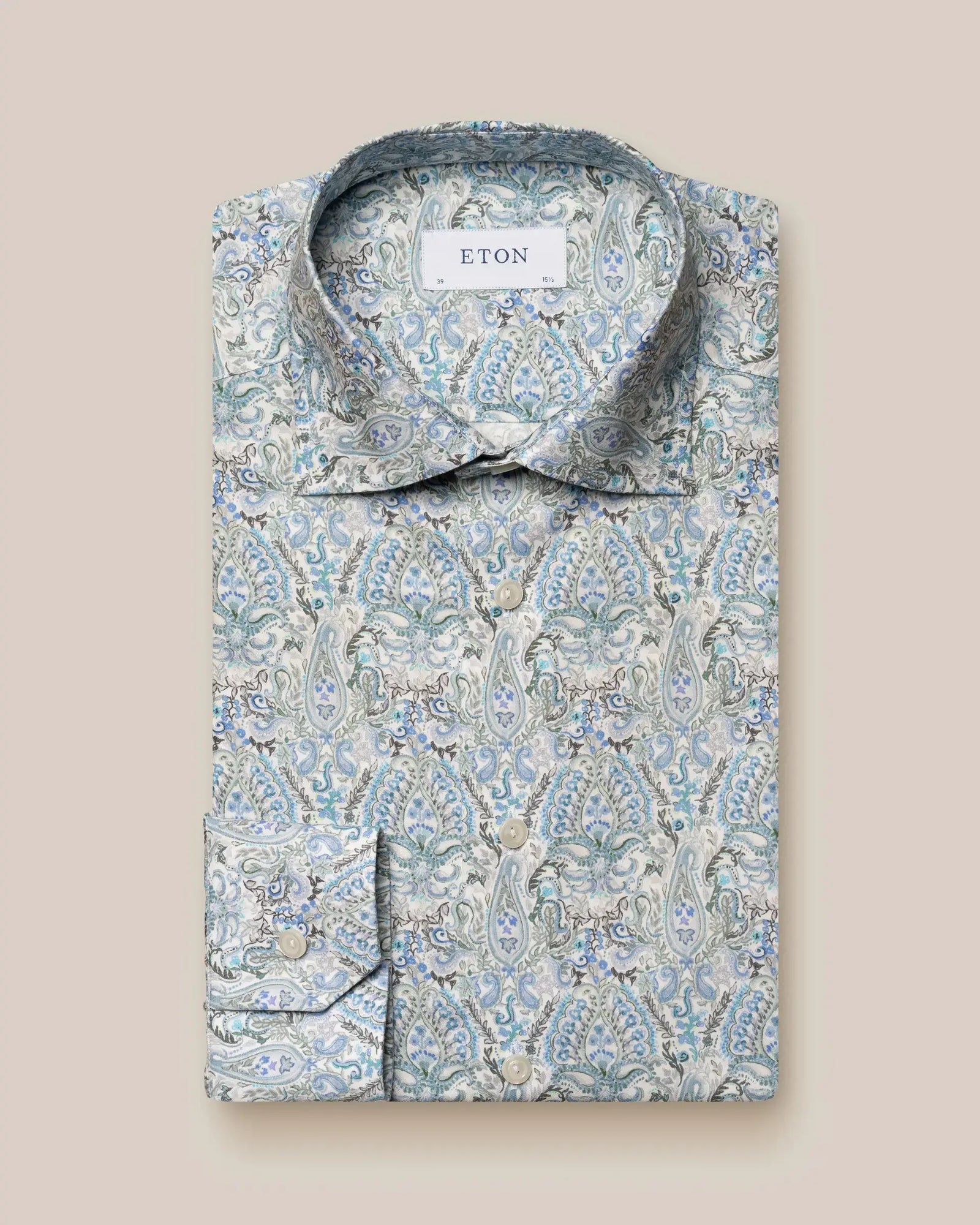 Eton Herresskjorte med paisleymønster i blå nuancer