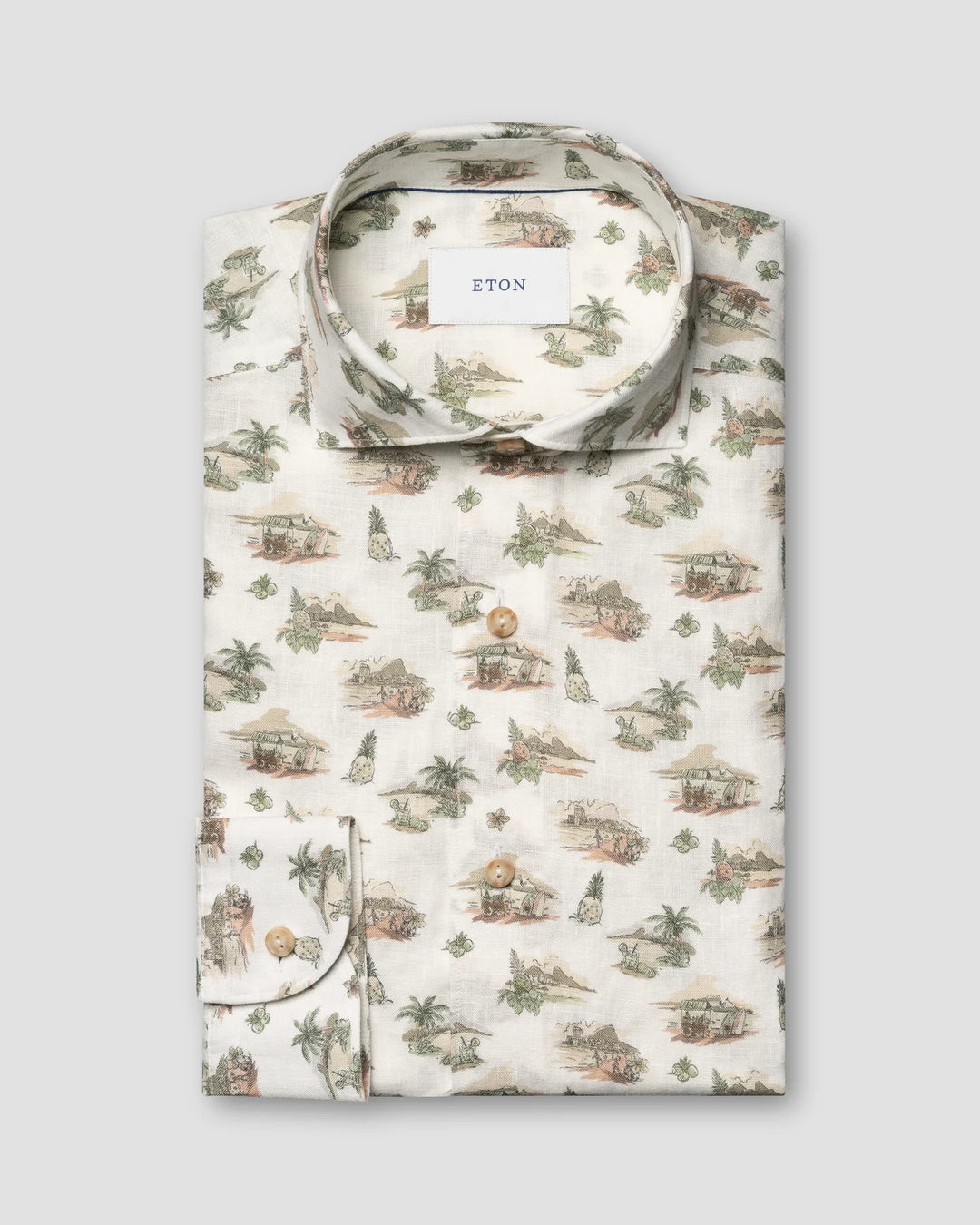 Mønstret herreskjorte i 100% hør - casual fit