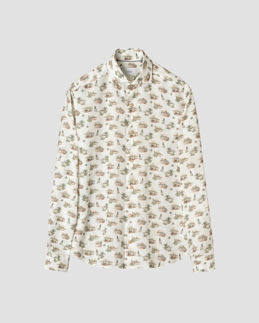 Mønstret herreskjorte i 100% hør - casual fit