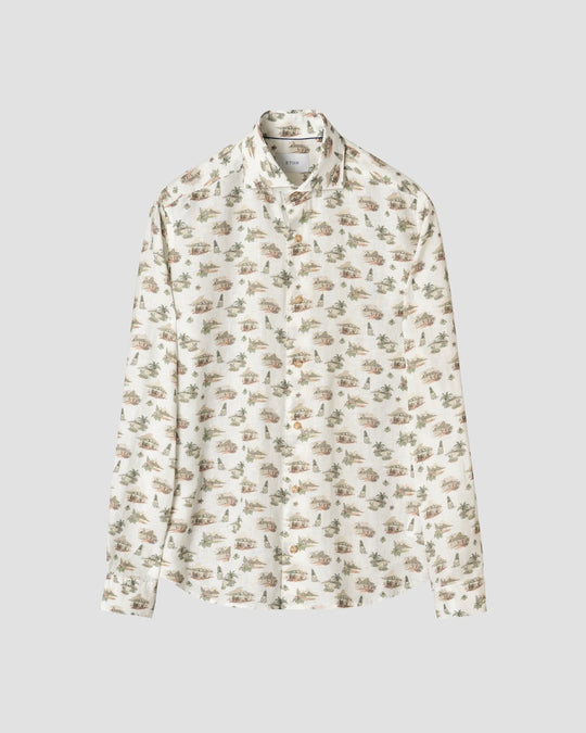 Mønstret herreskjorte i 100% hør - casual fit